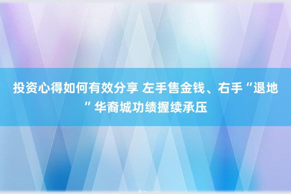 投资心得如何有效分享 左手售金钱、右手“退地”华裔城功绩握续承压