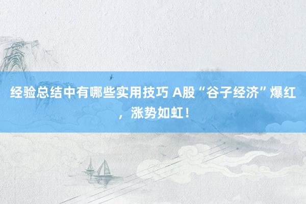 经验总结中有哪些实用技巧 A股“谷子经济”爆红，涨势如虹！