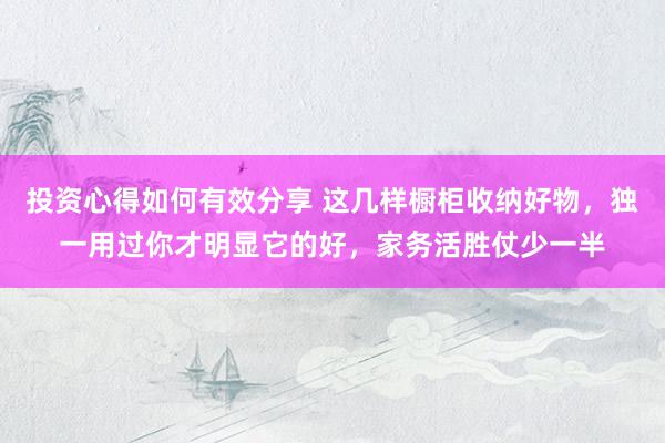 投资心得如何有效分享 这几样橱柜收纳好物，独一用过你才明显它的好，家务活胜仗少一半