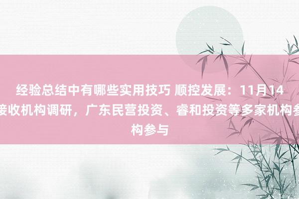 经验总结中有哪些实用技巧 顺控发展：11月14日接收机构调研，广东民营投资、睿和投资等多家机构参与