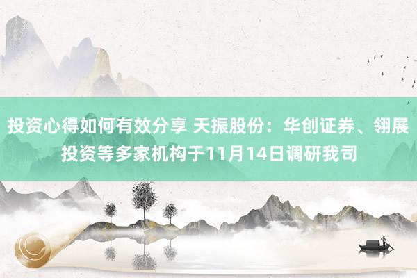 投资心得如何有效分享 天振股份：华创证券、翎展投资等多家机构于11月14日调研我司