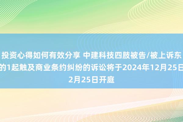 投资心得如何有效分享 中建科技四肢被告/被上诉东谈主的1起触及商业条约纠纷的诉讼将于2024年12月25日开庭