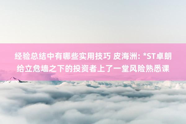 经验总结中有哪些实用技巧 皮海洲: *ST卓朗给立危墙之下的投资者上了一堂风险熟悉课