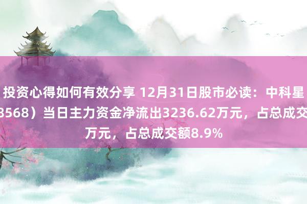 投资心得如何有效分享 12月31日股市必读：中科星图（688568）当日主力资金净流出3236.62万元，占总成交额8.9%