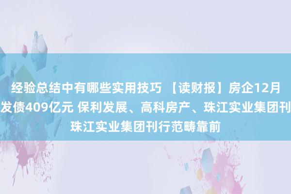 经验总结中有哪些实用技巧 【读财报】房企12月融资：境内发债409亿元 保利发展、高科房产、珠江实业集团刊行范畴靠前