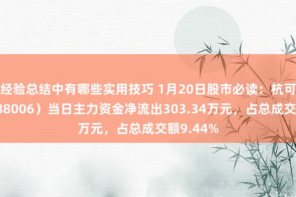 经验总结中有哪些实用技巧 1月20日股市必读：杭可科技（688006）当日主力资金净流出303.34万元，占总成交额9.44%