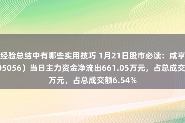 经验总结中有哪些实用技巧 1月21日股市必读：咸亨外洋（605056）当日主力资金净流出661.05万元，占总成交额6.54%