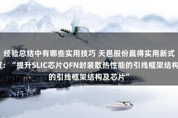 经验总结中有哪些实用技巧 天邑股份赢得实用新式专利授权：“提升SLIC芯片QFN封装散热性能的引线框架结构及芯片”