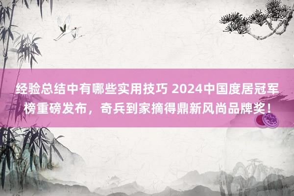 经验总结中有哪些实用技巧 2024中国度居冠军榜重磅发布，奇兵到家摘得鼎新风尚品牌奖！