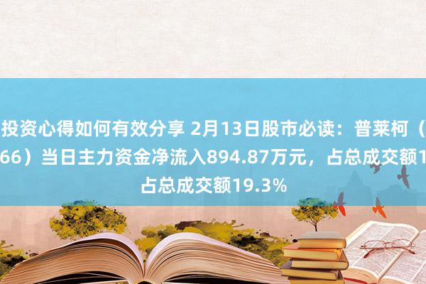 投资心得如何有效分享 2月13日股市必读：普莱柯（603566）当日主力资金净流入894.87万元，占总成交额19.3%