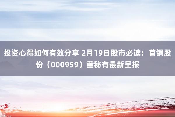 投资心得如何有效分享 2月19日股市必读：首钢股份（000959）董秘有最新呈报