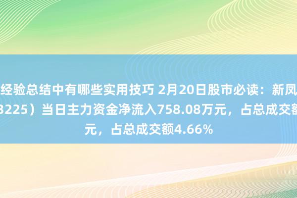 经验总结中有哪些实用技巧 2月20日股市必读：新凤鸣（603225）当日主力资金净流入758.08万元，占总成交额4.66%