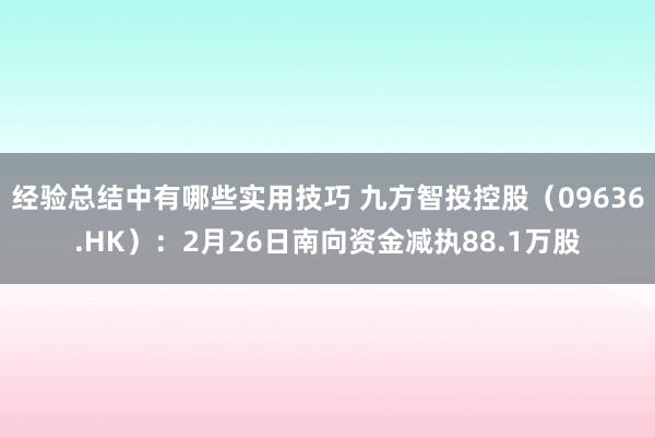 经验总结中有哪些实用技巧 九方智投控股（09636.HK）：2月26日南向资金减执88.1万股