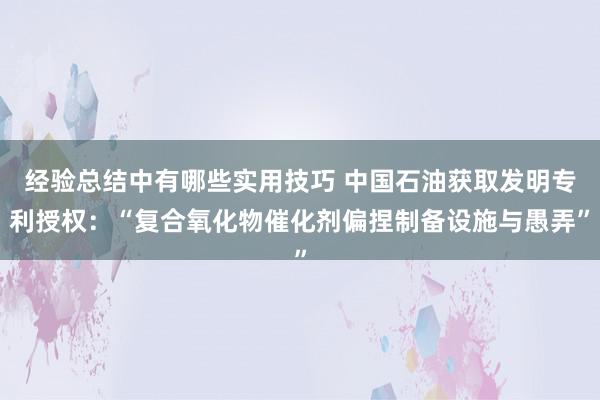 经验总结中有哪些实用技巧 中国石油获取发明专利授权：“复合氧化物催化剂偏捏制备设施与愚弄”