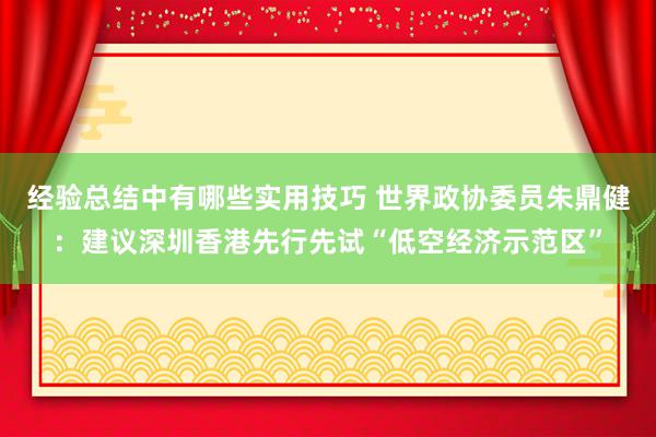 经验总结中有哪些实用技巧 世界政协委员朱鼎健：建议深圳香港先行先试“低空经济示范区”