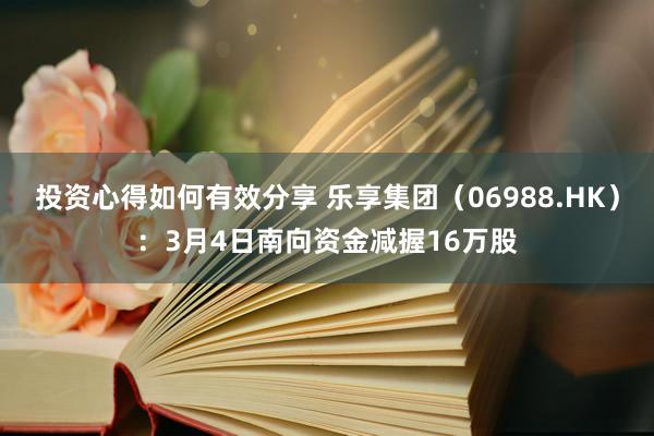 投资心得如何有效分享 乐享集团（06988.HK）：3月4日南向资金减握16万股