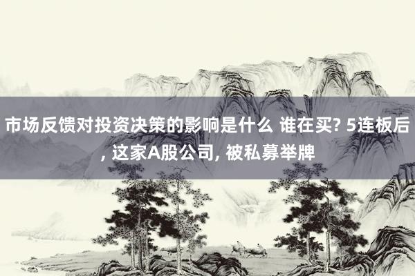 市场反馈对投资决策的影响是什么 谁在买? 5连板后, 这家A股公司, 被私募举牌