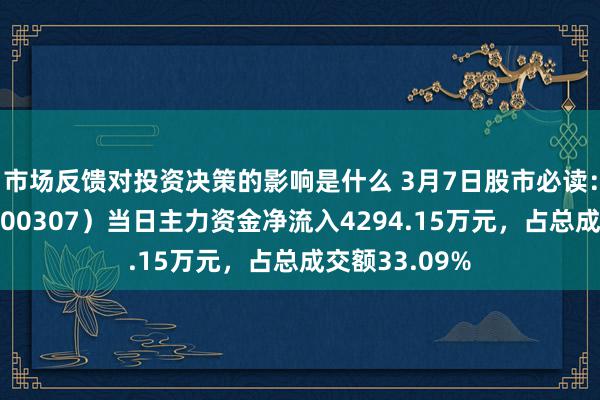 市场反馈对投资决策的影响是什么 3月7日股市必读：酒钢宏兴（600307）当日主力资金净流入4294.15万元，占总成交额33.09%