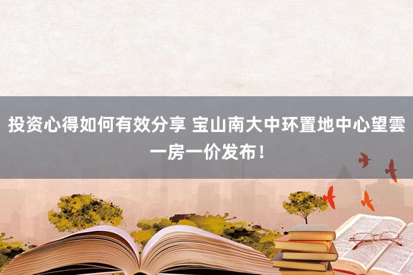 投资心得如何有效分享 宝山南大中环置地中心望雲一房一价发布！