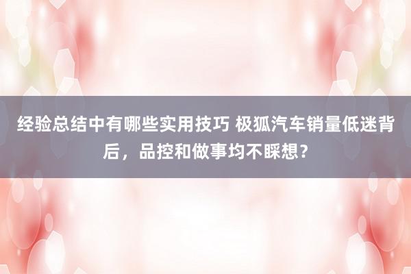 经验总结中有哪些实用技巧 极狐汽车销量低迷背后，品控和做事均不睬想？