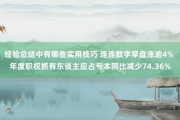 经验总结中有哪些实用技巧 连连数字早盘涨逾4% 年度职权抓有东谈主应占亏本同比减少74.36%